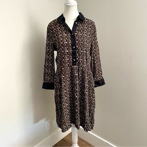 Love Moschino Brown Long Collared Sleeve Shirt Dress Gold Buttons